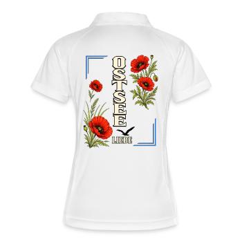 Ostsee Liebe mit Mohnblumen – Küstenmotiv - Frauen Polo atmungsaktiv - Weiß/Navy - Hinten