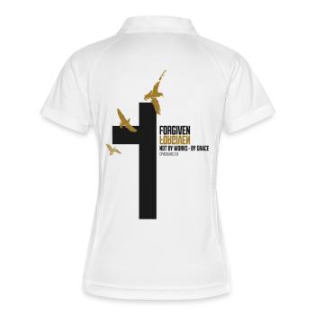 Forgiven Cross – Ephesians 2:8 Christian Faith - Frauen Polo atmungsaktiv - Weiß/Navy - Hinten