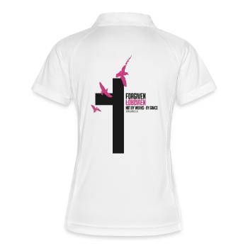 FORGIVEN Kreuz Tauben Pink Grace Vers - Frauen Polo atmungsaktiv - Weiß/Navy - Hinten
