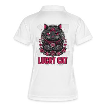Lucky Cat Glückskatze Maneki Neko Pink - Frauen Polo atmungsaktiv - Weiß/Navy - Hinten