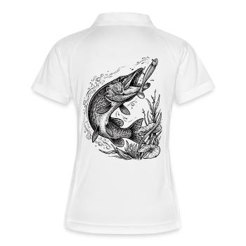 Brochez sur un softbait | Collection Classique - Polo respirant Femme - blanc/marine - Dos