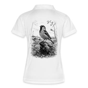 Un joli moineau dessiné artistiquement sur un tronc d’arbre - Polo respirant Femme - blanc/marine - Dos
