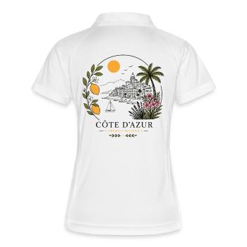 Côte d’Azur Küstenpanorama - Frauen Polo atmungsaktiv - Weiß/Navy - Hinten