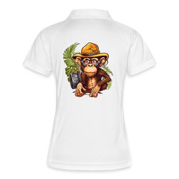 Singe d’aventure avec chapeau safari et sac à dos - Polo respirant Femme - blanc/marine - Dos