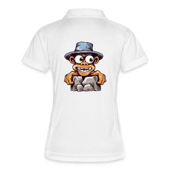 Cartoon Gorilla with Breaking Rocks Hat - Frauen Polo atmungsaktiv - Weiß/Navy - Hinten