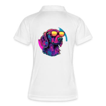 Chien néon avec lunettes de soleil - Polo respirant Femme - blanc/marine - Dos
