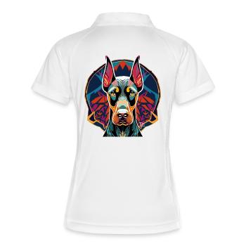 Dobermann - Frauen Polo atmungsaktiv - Weiß/Navy - Hinten