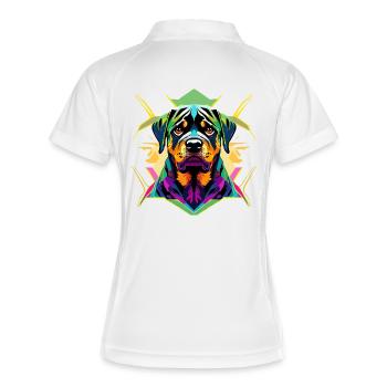 Farbintensiver Rottweiler mit geometrischem Design - Frauen Polo atmungsaktiv - Weiß/Navy - Hinten