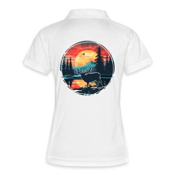 Belle conception de la nature avec des cerfs dans la forêt - Polo respirant Femme - blanc/marine - Dos