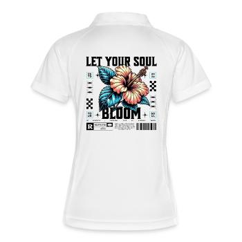 Hibiskus Blau Tropenblüte Let your soul bloom - Frauen Polo atmungsaktiv - Weiß/Navy - Hinten