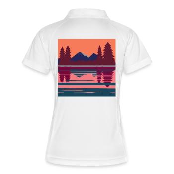 Geometrische Abendlandschaft am See - Frauen Polo atmungsaktiv - Weiß/Navy - Hinten