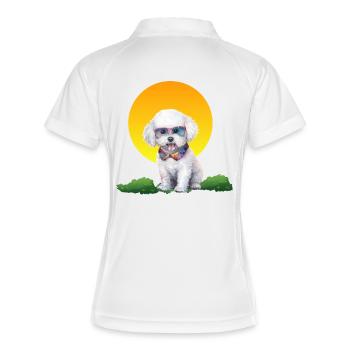 Sunset Pup avec des lunettes de soleil néon - Polo respirant Femme - blanc/marine - Dos