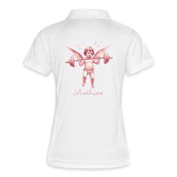 Lift with Love – Vintage Cherub Gym Sticker - Frauen Polo atmungsaktiv - Weiß/Navy - Hinten