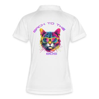 Retro Katzen-Design mit Sonnenbrille - Frauen Polo atmungsaktiv - Weiß/Navy - Hinten