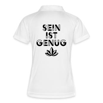 Sein ist genug – Minimalistische Cannabis-Ästhetik - Frauen Polo atmungsaktiv - Weiß/Navy - Hinten