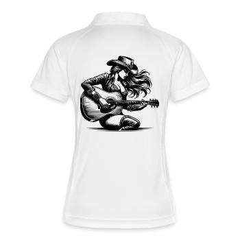 Woman with Guitar – Retro Line Art Clipart - Women's Polo breathable - white/navy - Back