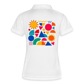 Geometrische Farbexplosion: Sonnige Formen - Frauen Polo atmungsaktiv - Weiß/Navy - Hinten