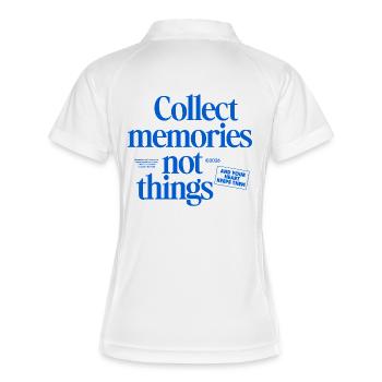 Erinnerungen statt Dinge – Collect memories - Frauen Polo atmungsaktiv - Weiß/Navy - Hinten