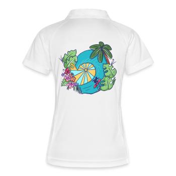Tropical Ocean Wave with Palms – Summer Art - Frauen Polo atmungsaktiv - Weiß/Navy - Hinten