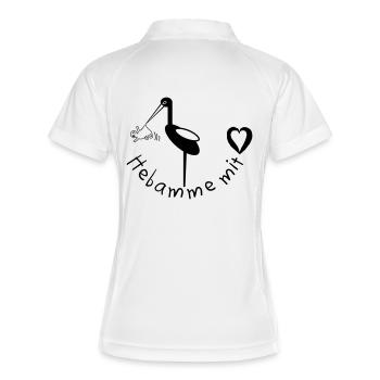Hebamme mit Herz Storch - Frauen Polo atmungsaktiv - Weiß/Navy - Hinten