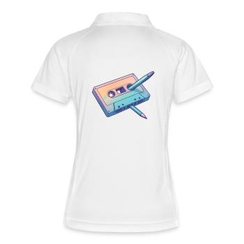 Retro Pastell Bleistift Kassette - Frauen Polo atmungsaktiv - Weiß/Navy - Hinten