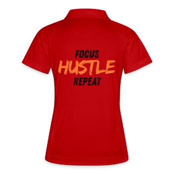 Conception typographique motivante audacieuse Hustle - Polo respirant Femme - blanc/marine - Dos