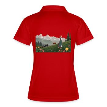 Folklore | Frau in Tracht - Frauen Polo atmungsaktiv - Weiß/Navy - Hinten