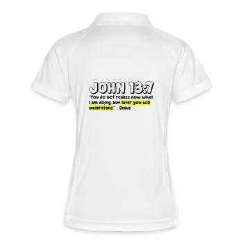Johannes 13:7 | Bibelzitat - Frauen Polo atmungsaktiv - Weiß/Navy - Hinten