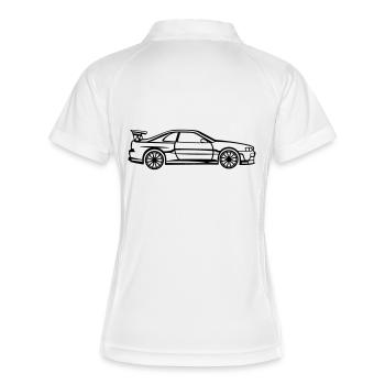 Skyline Line Silhouette – JDM Classic Art - Frauen Polo atmungsaktiv - Weiß/Navy - Hinten