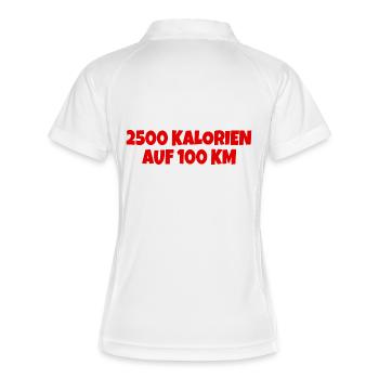 2500 Kalorien auf 100 km Fahrrad Anhänger Sticker - Frauen Polo atmungsaktiv - Weiß/Navy - Hinten