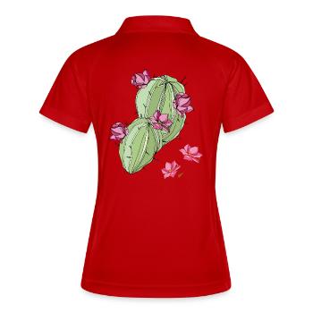 Kaktus mit Blüten - Frauen Polo atmungsaktiv - Weiß/Navy - Hinten