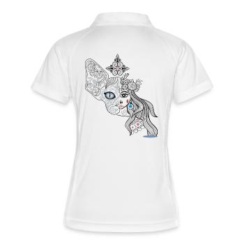 Gesichter aus Hund und Mädchen - Frauen Polo atmungsaktiv - Weiß/Navy - Hinten