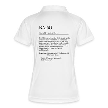 Unispruch "BAföG" Student Geschenk, Studenten - Frauen Polo atmungsaktiv - Weiß/Navy - Hinten