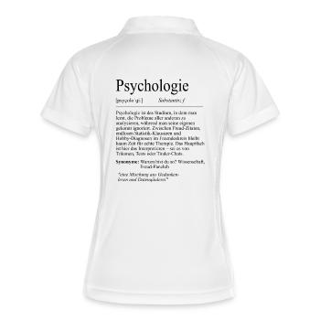 Unispruch "Psychologie" Geschenk, Studenten - Frauen Polo atmungsaktiv - Weiß/Navy - Hinten