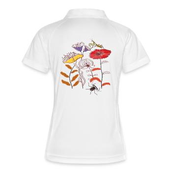 Gartenblumen mit Insekten - Frauen Polo atmungsaktiv - Weiß/Navy - Hinten