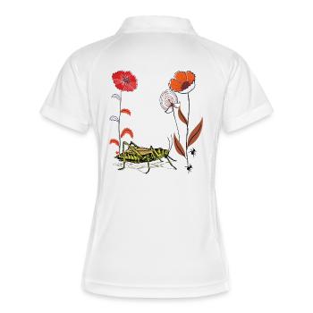 Gartenblume mit Grashüpfer und Ameisen - Frauen Polo atmungsaktiv - Weiß/Navy - Hinten