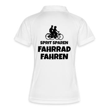 Sprit sparen - Fahrrad fahren Fahrradfahrer Spruch - Frauen Polo atmungsaktiv - Weiß/Navy - Hinten