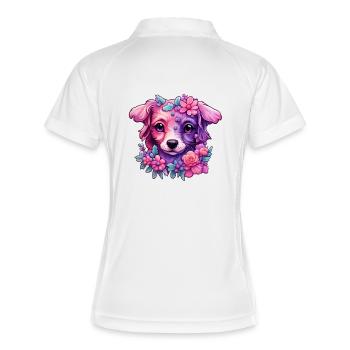 Floral dog motif in pastel colours - Women's Polo breathable - white/navy - Back