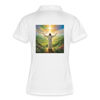 Jesus, katholischer Jesus Christus - Frauen Polo atmungsaktiv - Weiß/Navy - Hinten