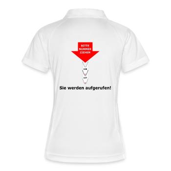 Bitte eine Nummer ziehen - Sie werden aufgerufen - Frauen Polo atmungsaktiv - Weiß/Navy - Hinten