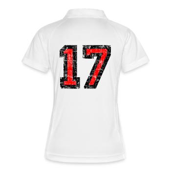 Zahl 17 (Vintage Rot) 17. Geburtstag Nr. 17 - Frauen Polo atmungsaktiv - Weiß/Navy - Hinten