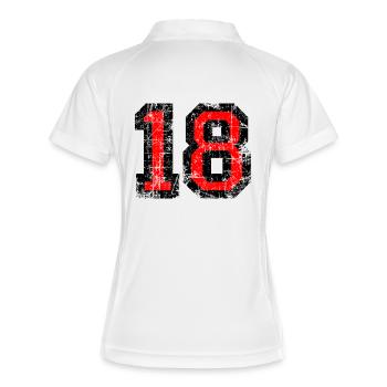 Zahl 18 (Vintage Rot) 18. Geburtstag Nr. 18 - Frauen Polo atmungsaktiv - Weiß/Navy - Hinten