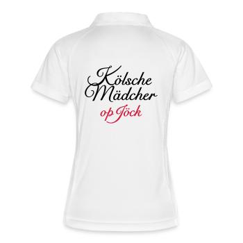Kölsche Mädcher op Jöck Mädchen aus Köln unterwegs - Frauen Polo atmungsaktiv - Weiß/Navy - Hinten
