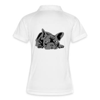 französische bulldogge 2 Farben - Frauen Polo atmungsaktiv - Weiß/Navy - Hinten
