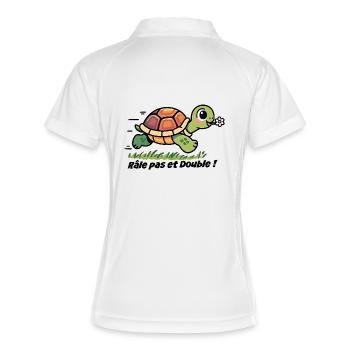 Cycling sticker, bike Rattle not and double! - Women's Polo breathable - white/navy - Back