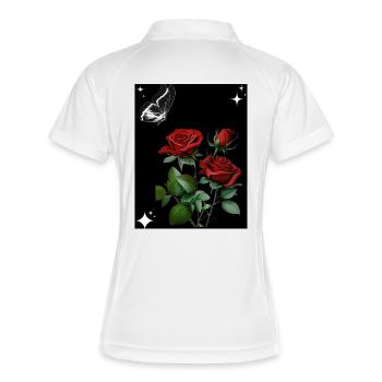 Roses rouges avec papillon et étoiles - Polo respirant Femme - blanc/marine - Dos