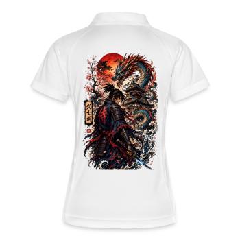 Drachenkrieger am Tsukimi-Schrein - Frauen Polo atmungsaktiv - Weiß/Navy - Hinten
