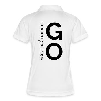 Wüster&Friends GO Logo Schwarz - Frauen Polo atmungsaktiv - Weiß/Navy - Hinten