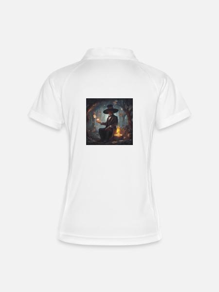 Magicien squelette dans la forêt avec l’argent qui s’envole - Polo respirant Femme - blanc/marine