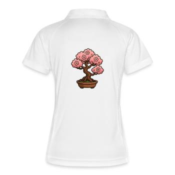 Kirchblüten Bonsai Baum - Frauen Polo atmungsaktiv - Weiß/Navy - Hinten